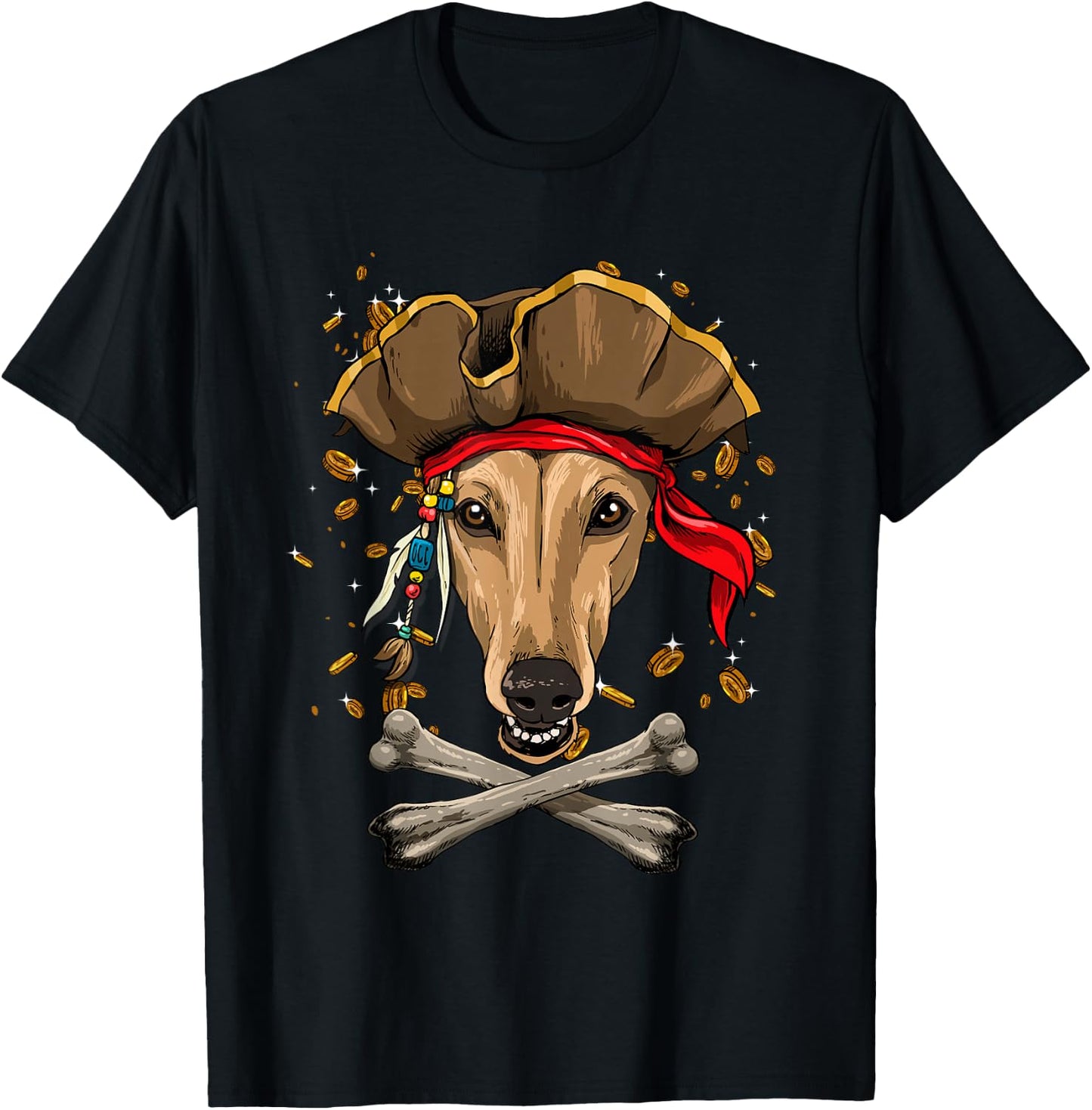 Greyhound Pirate Dog Halloween Jolly Roger T-Shirt - T-Shirt | Black