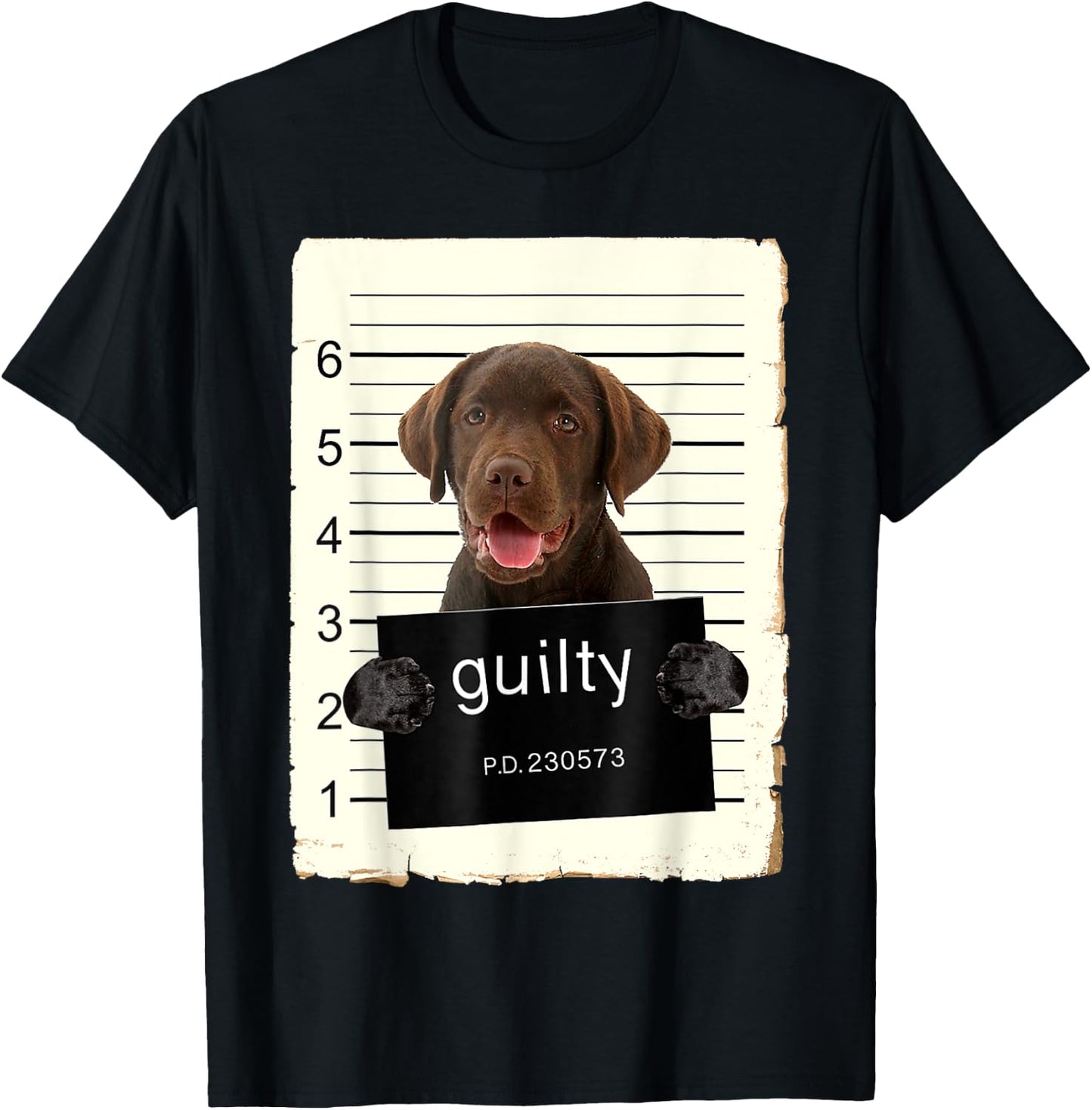 Chocolate lab Labrador Dog Mug Shot Bad Dog With Guilty T-Shirt - T-Shirt | Black