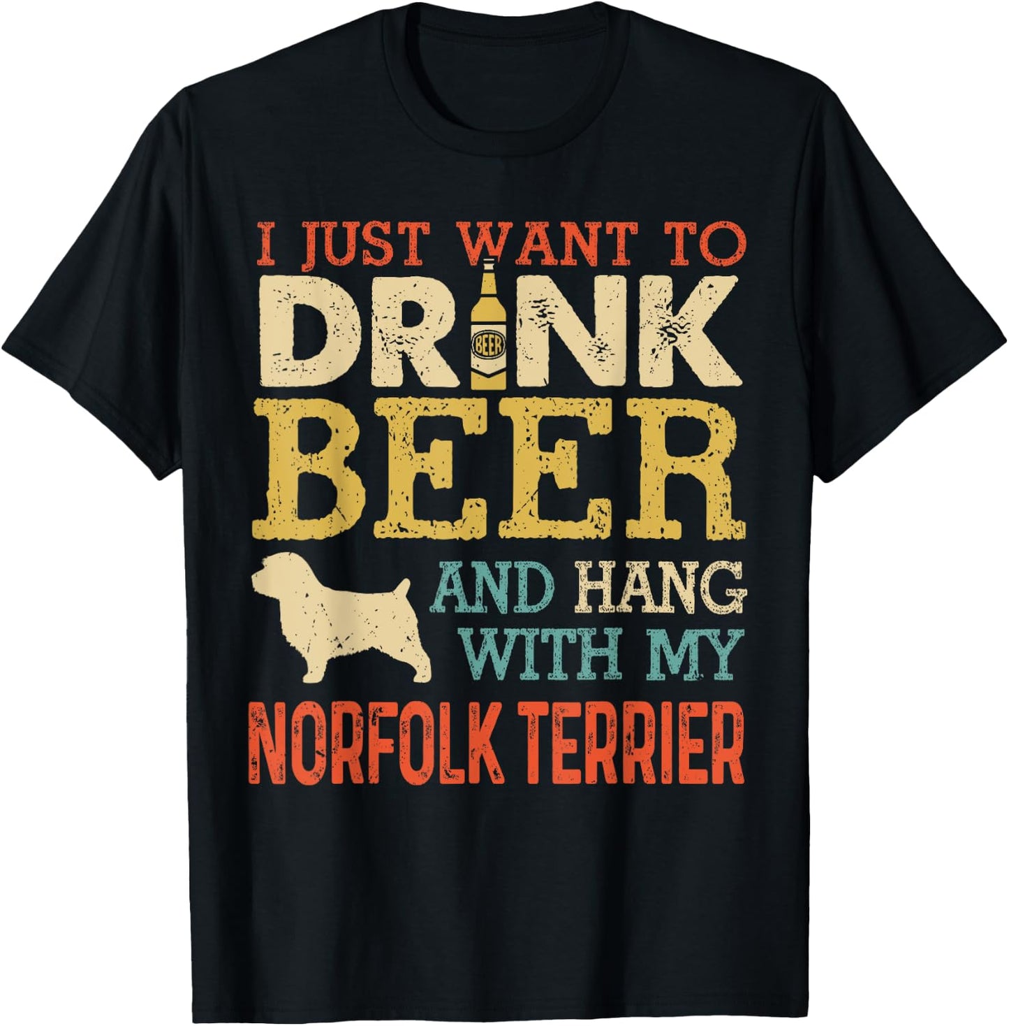 Norfolk Terrier Dad Drink Beer Hang With Dog Funny Vintage T-Shirt - T-Shirt | Black