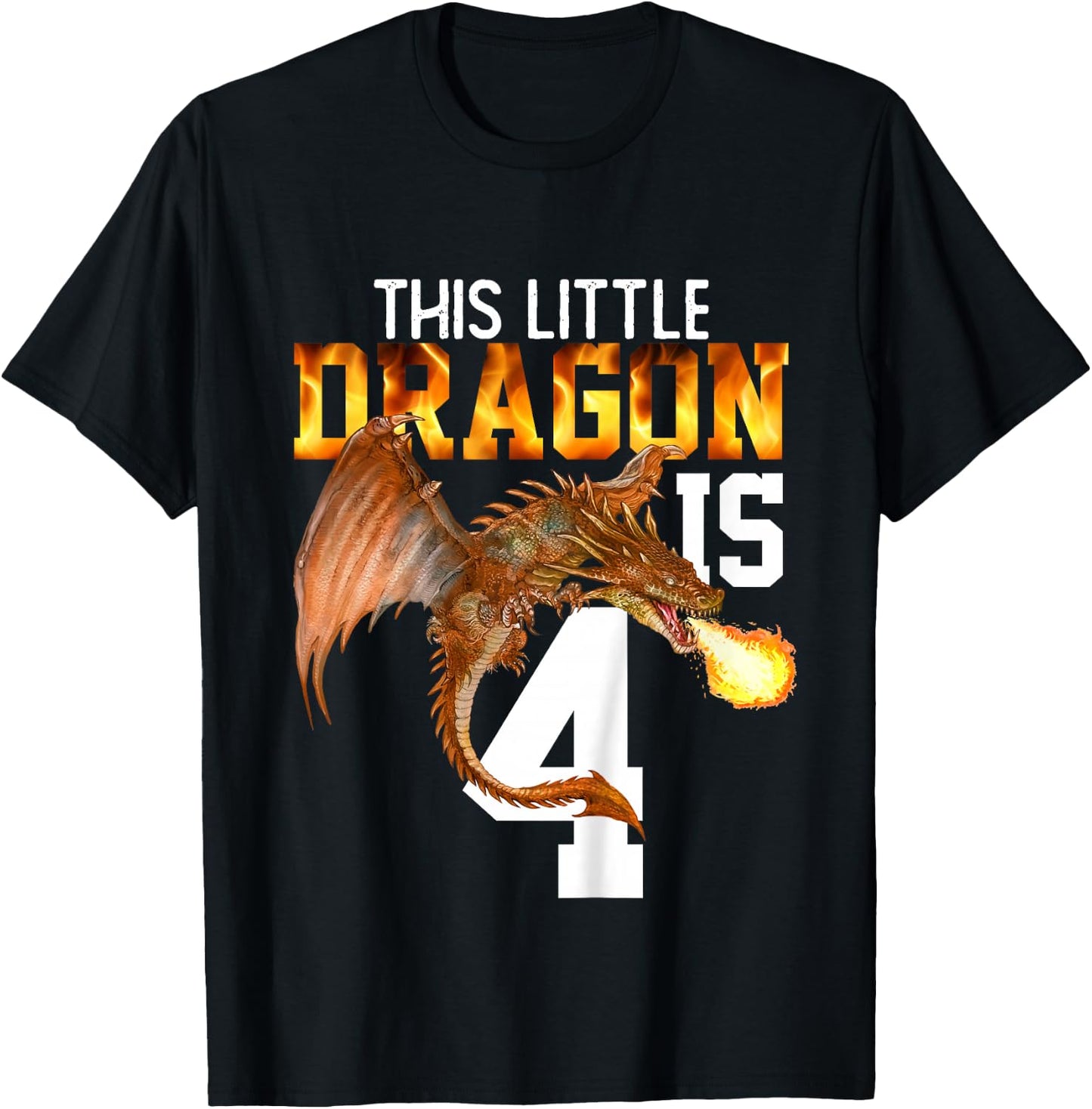 Turning 4 Year Old Birthday Gift Boy Dragon 4th Bday Girl T-Shirt - T-Shirt | Black