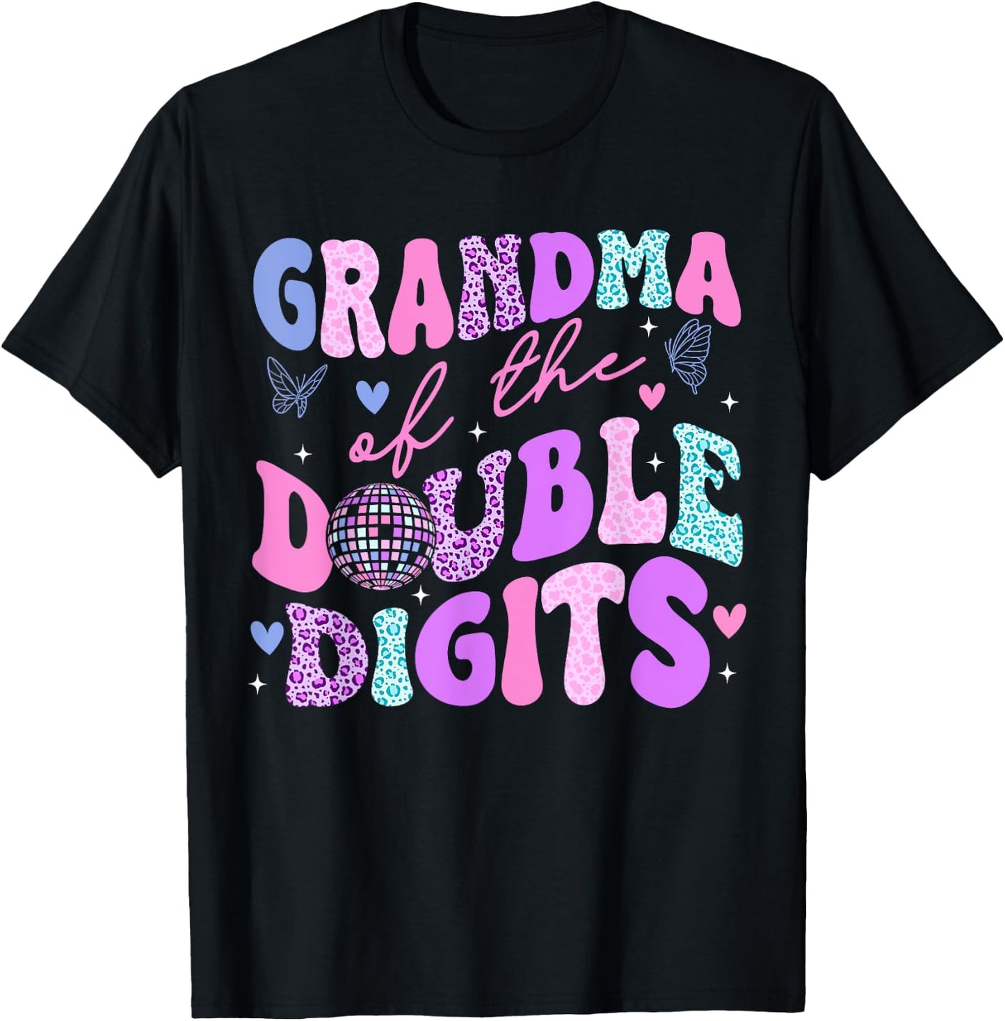 Grandma Of The Double Digits Daughter Groovy Mama Retro T-Shirt - T-Shirt | Black
