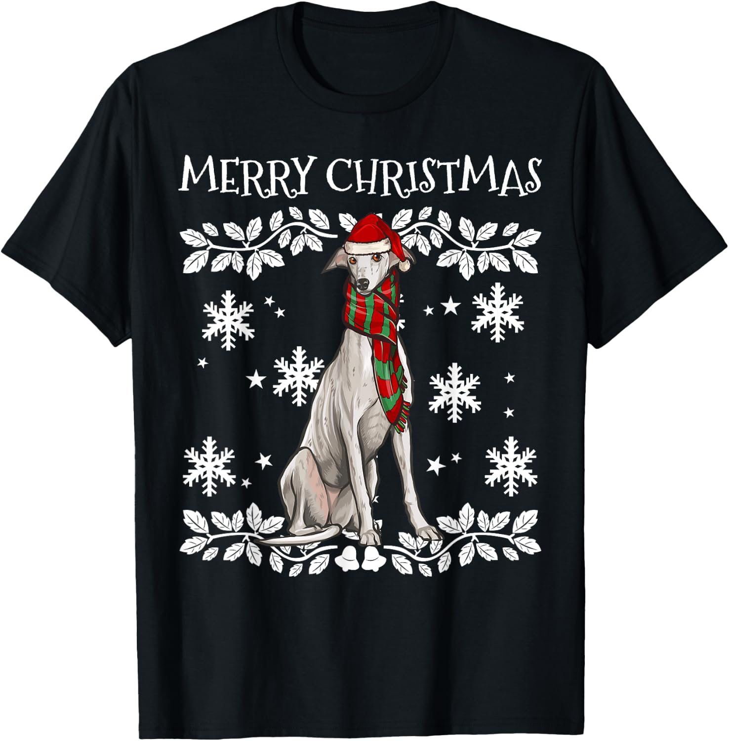 Merry Christmas Ornament Greyhound Xmas Santa T-Shirt - T-Shirt | Black