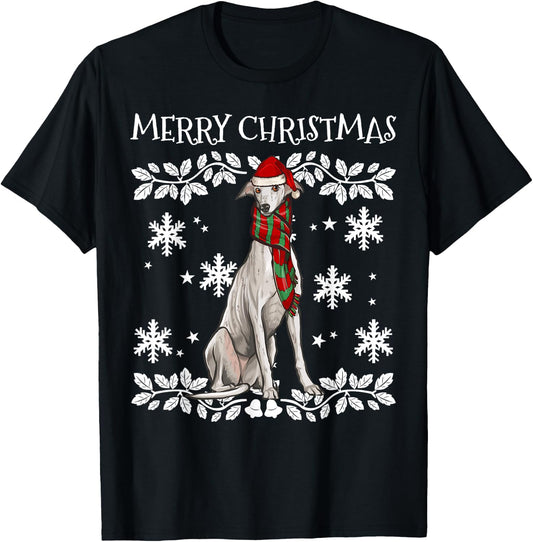 Merry Christmas Ornament Greyhound Xmas Santa T-Shirt - T-Shirt | Black