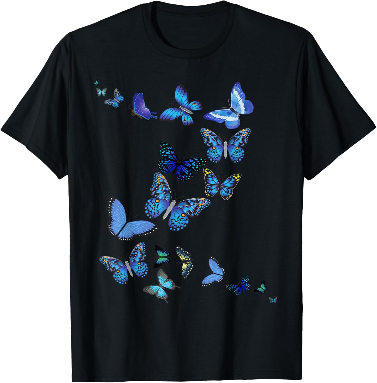 Blue Morpho Butterfly Swarm T-Shirt - T-Shirt | Black