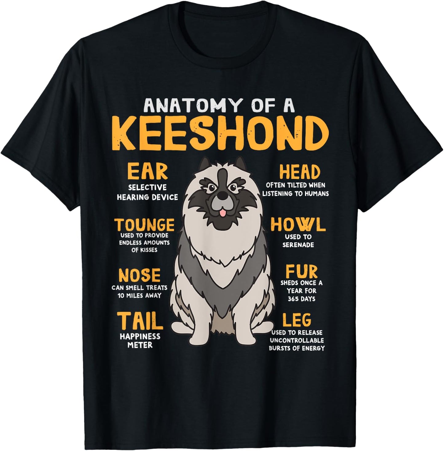 Keeshond Anatomy Funny Dog Mum Dad Gift T-Shirt - T-Shirt | Black