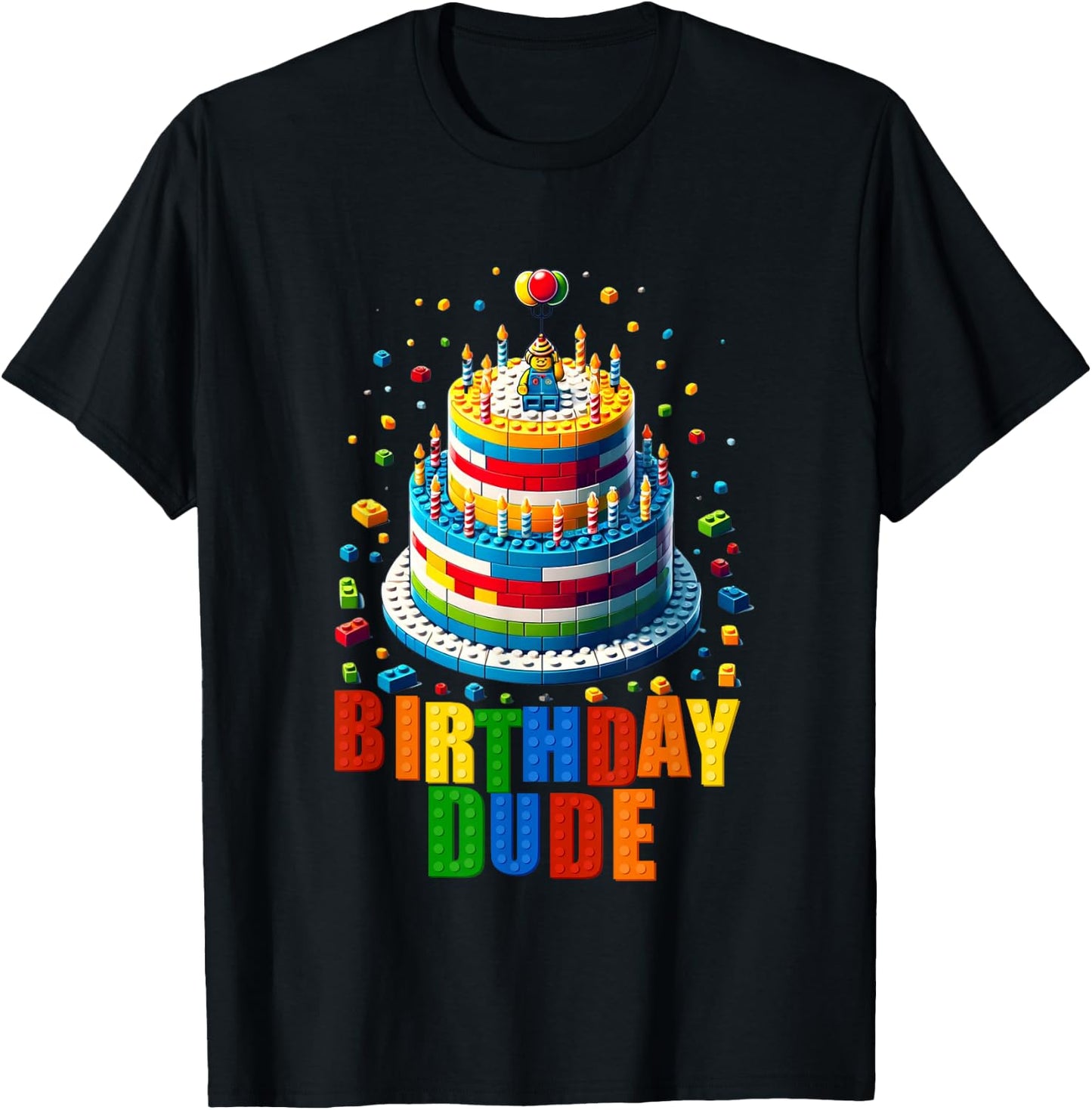 Building Bricks Cake Birthday Dude Master Builder T-Shirt - T-Shirt | Black