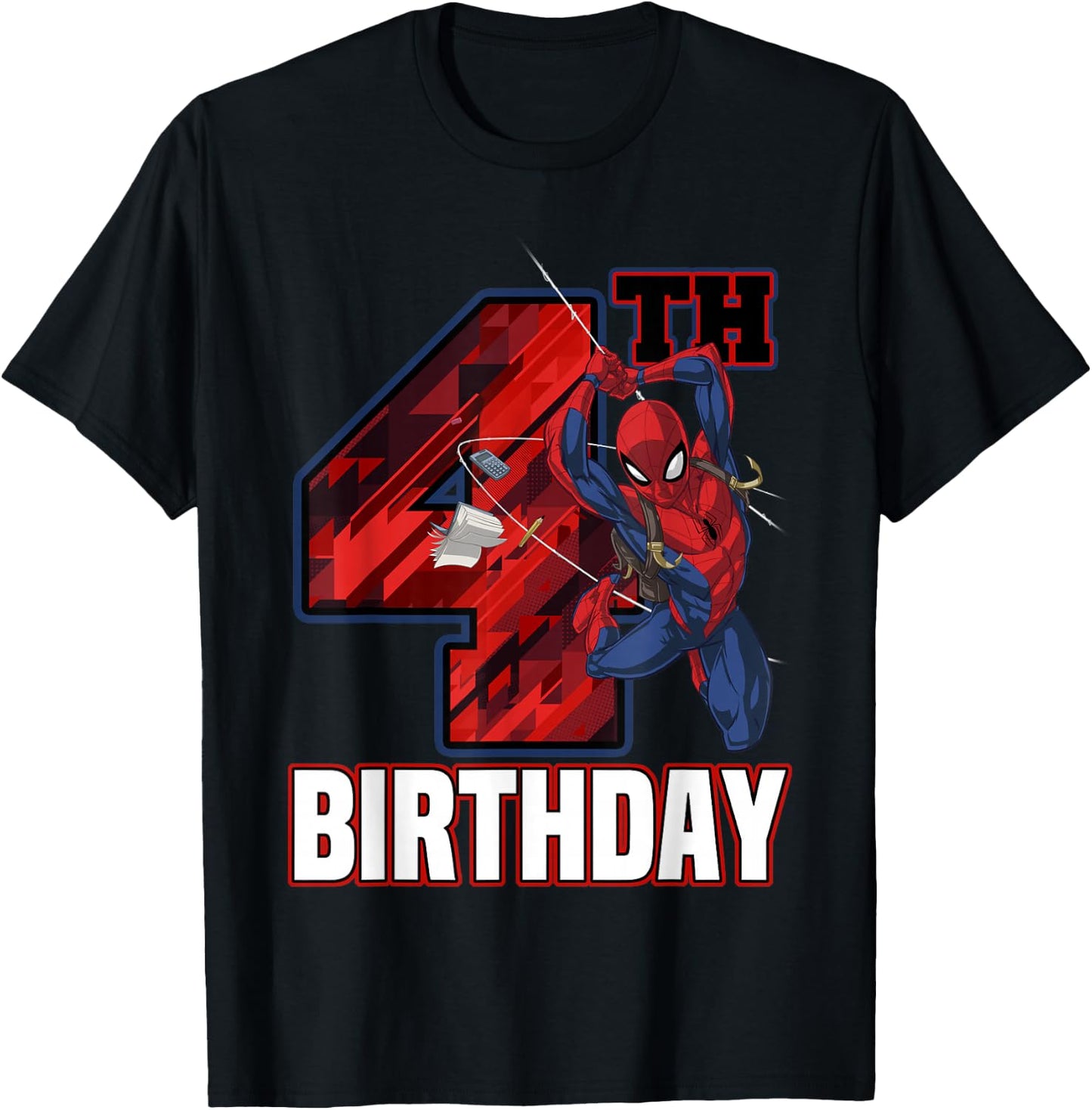 Marvel Spider-Man Web Swing 4th Birthday T-Shirt - T-Shirt | Black