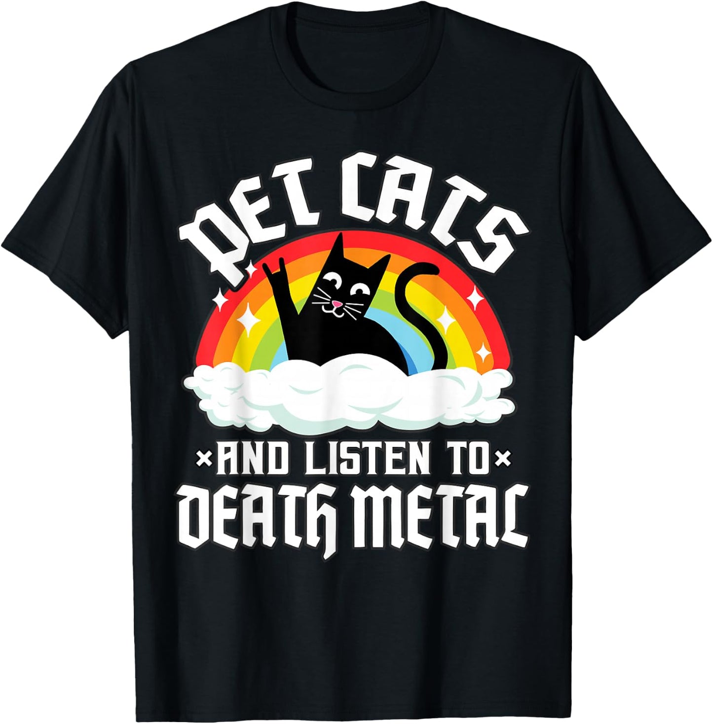 Rainbow Satan Goth Pet Cats and Listen to Death Metal Cat T-Shirt - T-Shirt | Black