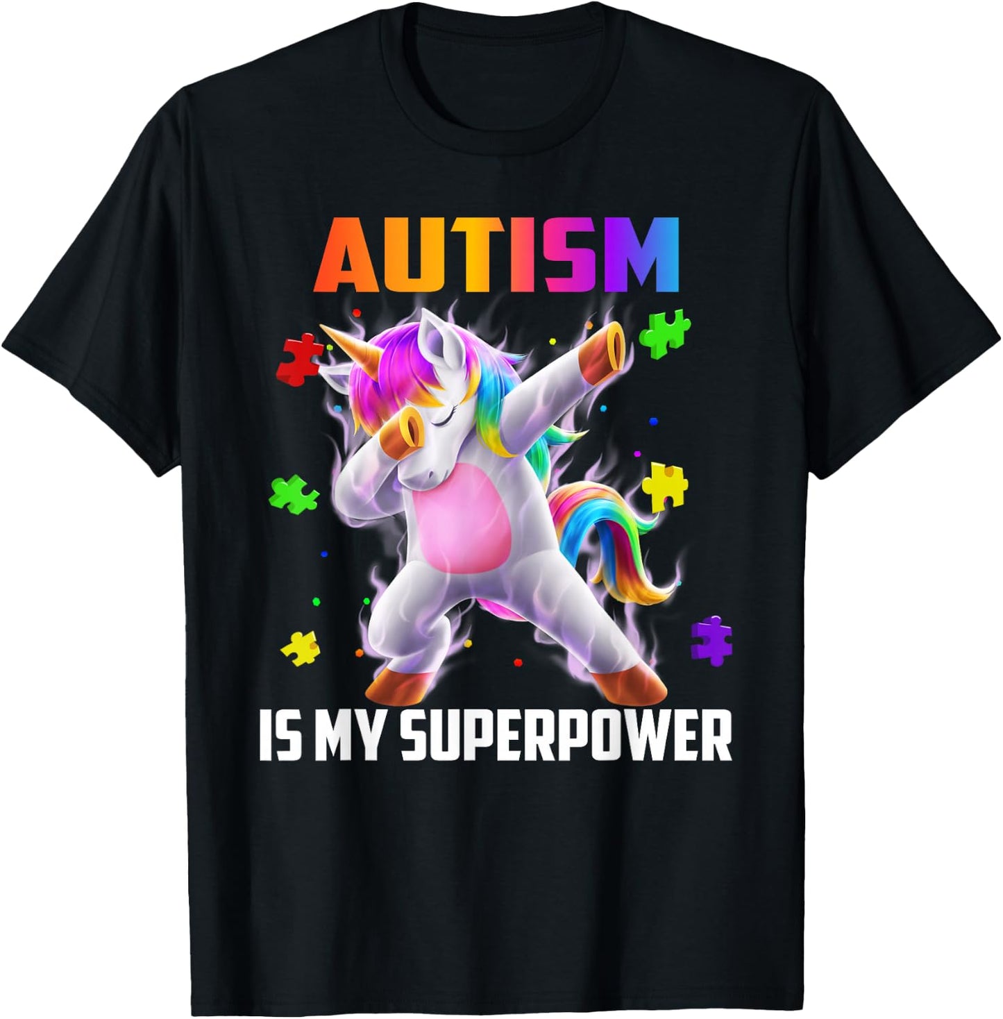 Autism Is My Superpower Dabbing Unicorn Gift Kids Boys Girls T-Shirt - T-Shirt | Black