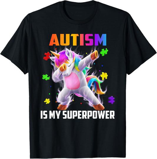 Autism Is My Superpower Dabbing Unicorn Gift Kids Boys Girls T-Shirt - T-Shirt | Black