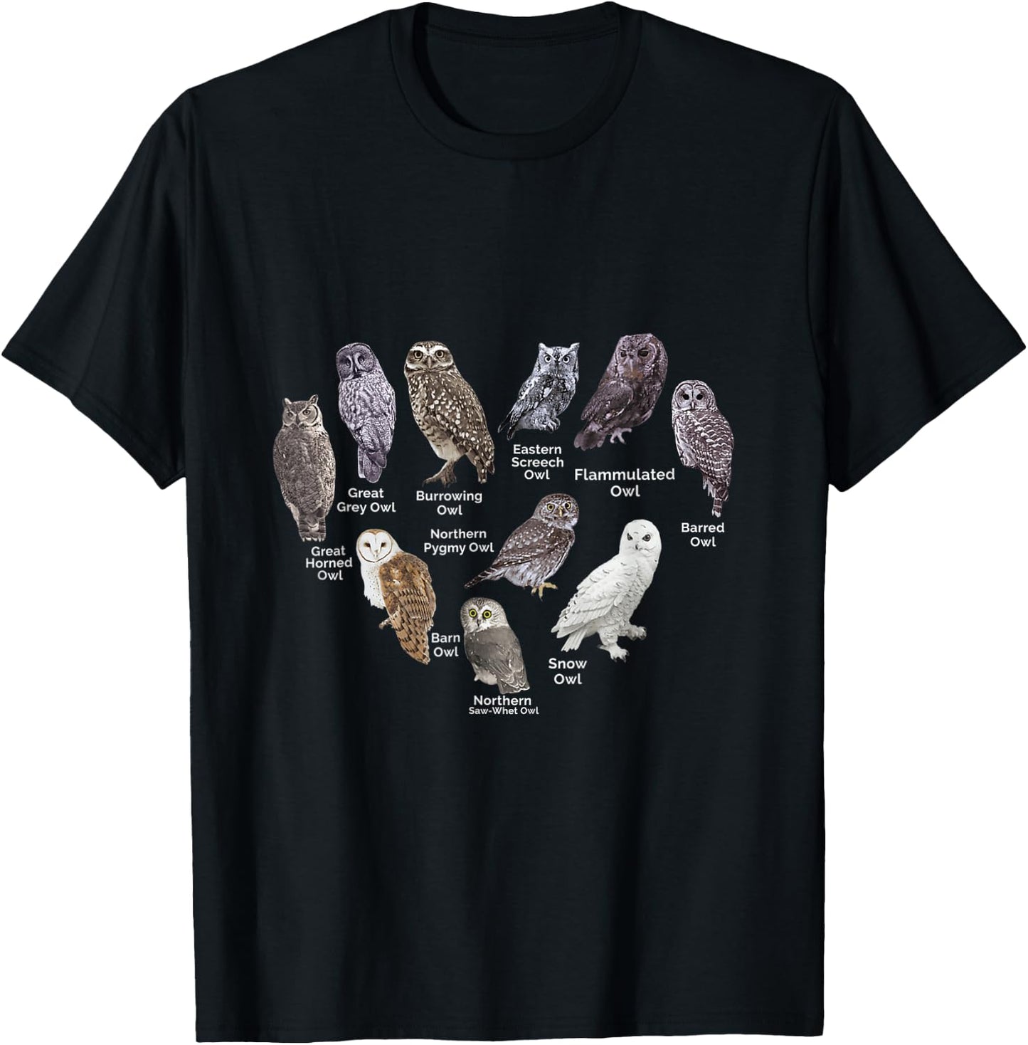 Types of Owls Educational Cute Owl Lover gift men women kids T-Shirt - T-Shirt | Black