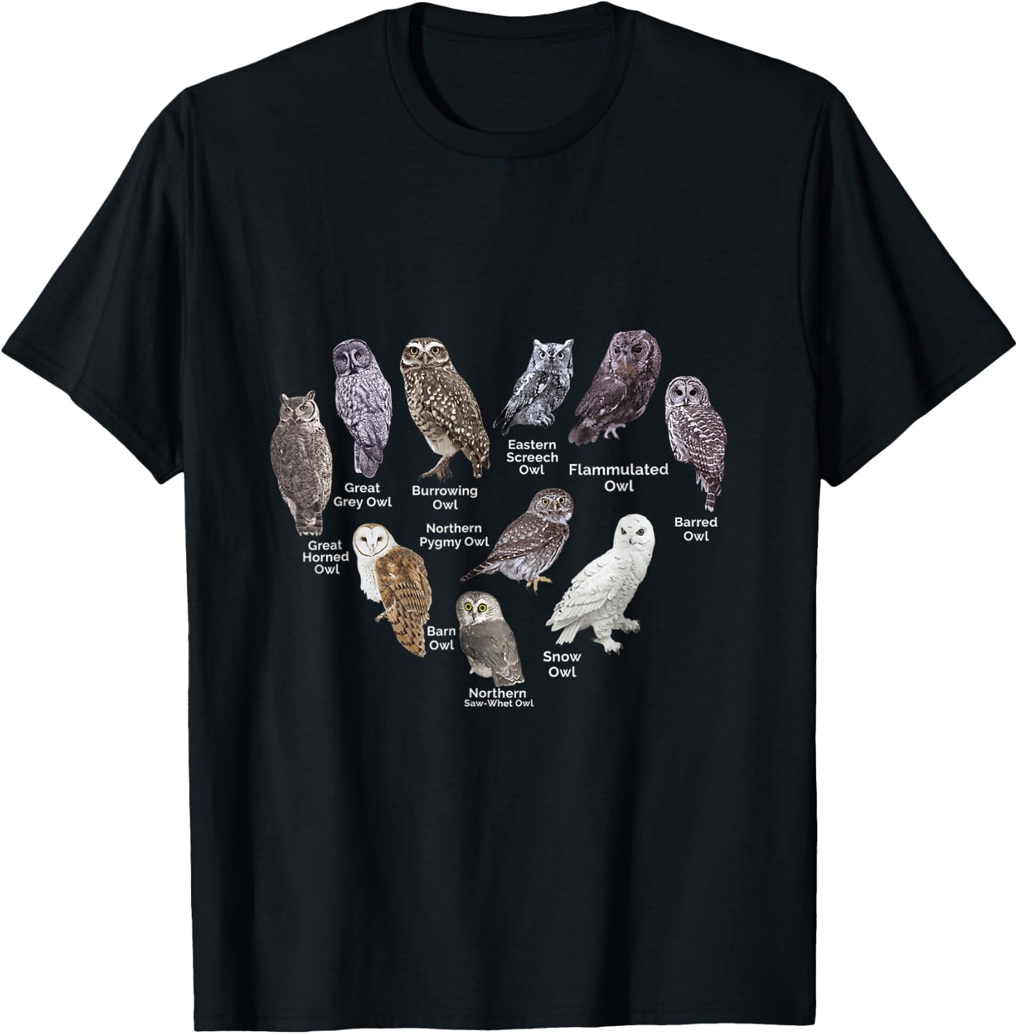 Types of Owls Educational Cute Owl Lover gift men women kids T-Shirt - T-Shirt | Black