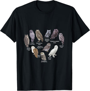Types of Owls Educational Cute Owl Lover gift men women kids T-Shirt - T-Shirt | Black