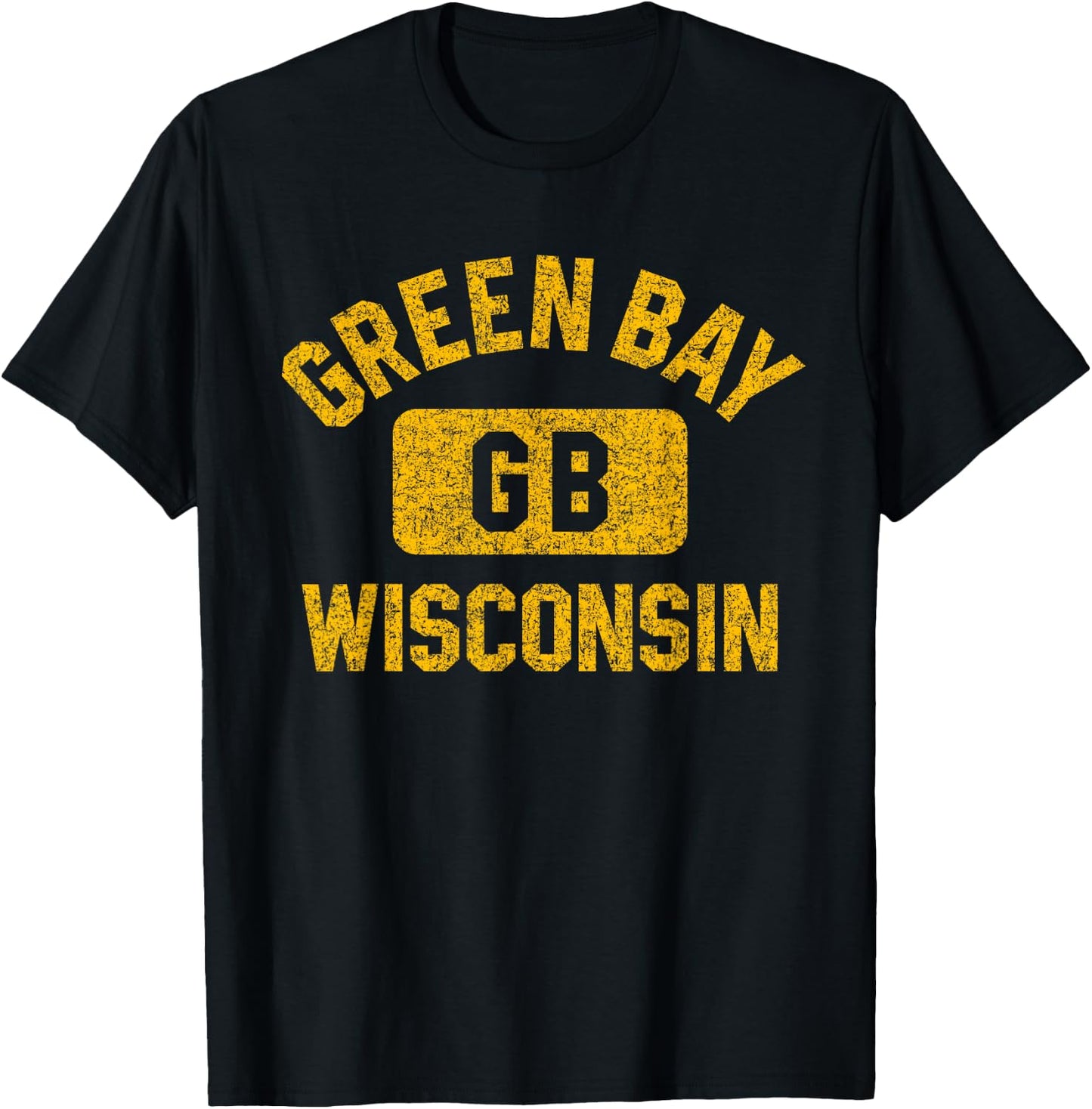 Green Bay Wisconsin GB Gym Style Distressed Amber Print T-Shirt - T-Shirt | Black