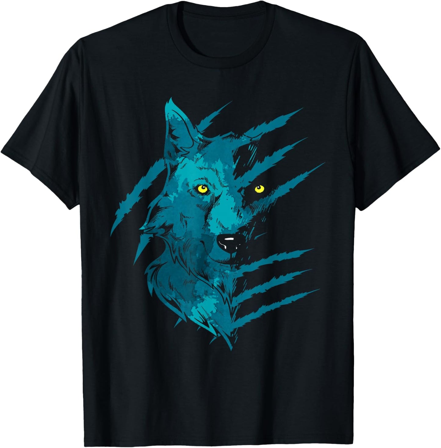 Predator Forest Animal Nature Wild Animal Night Animal Motif Wolf T-Shirt - T-Shirt | Black
