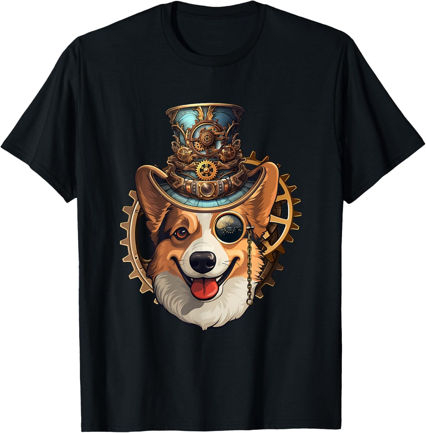 Victorian Steampunk Corgi, Funny Corgi T-Shirt - T-Shirt | Black