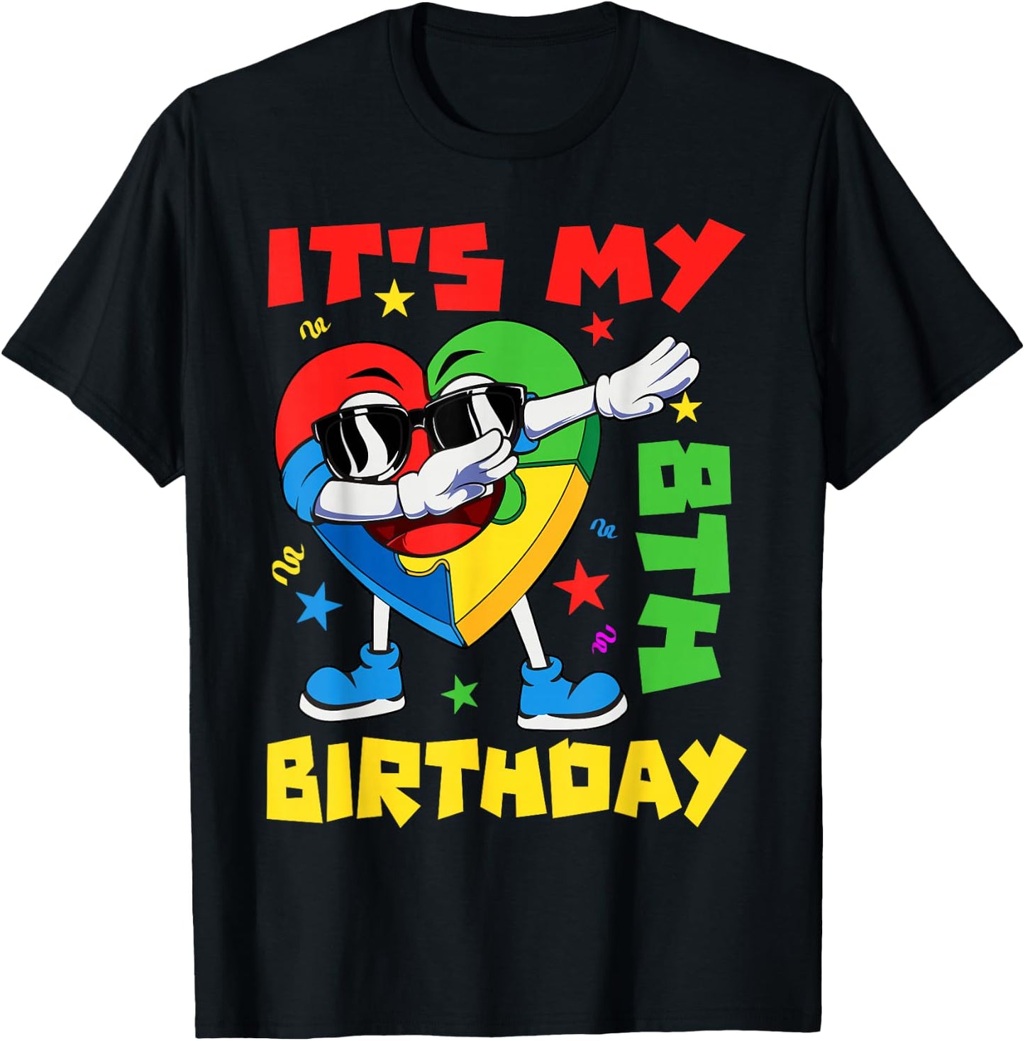 It's My 8th Birthday Dabbing Puzzle Pieces Autism Awareness T-Shirt - T-Shirt | Black