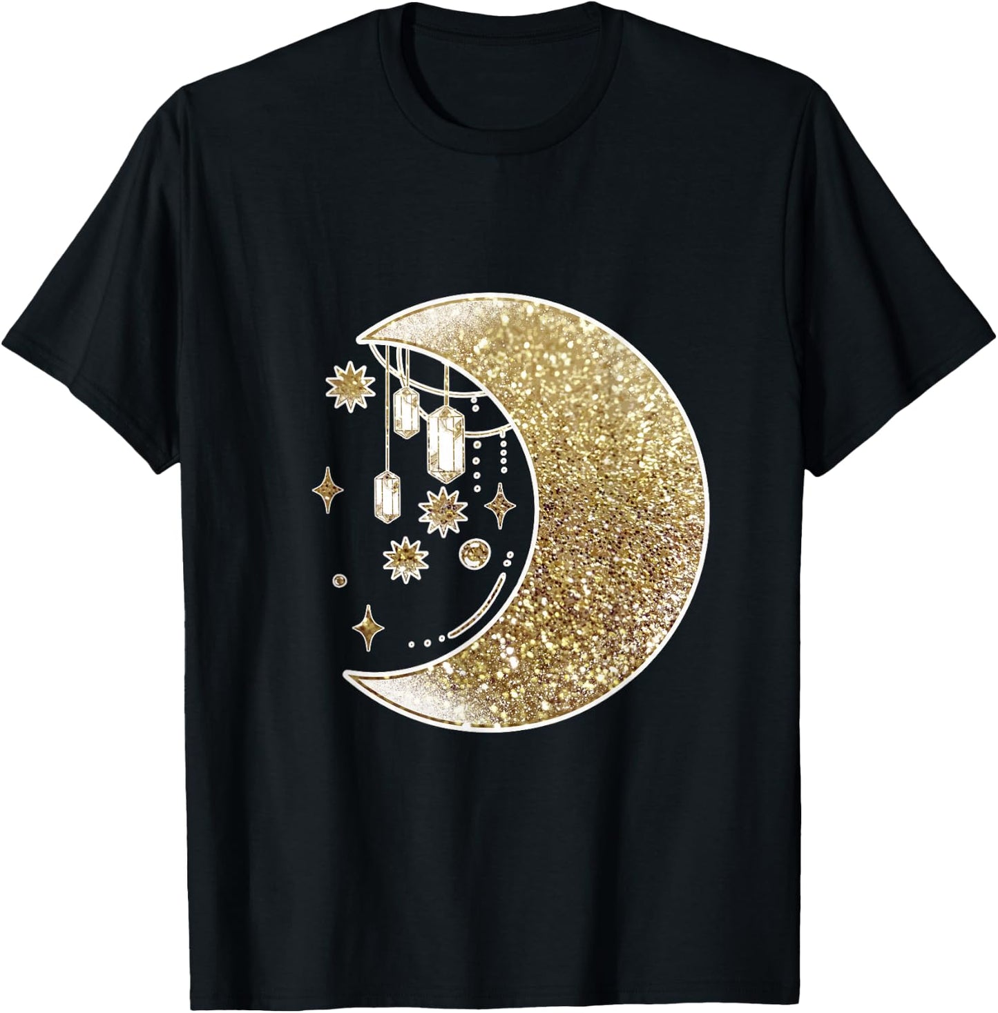 Yellow Half Crescent Moon Stars Ornaments Galaxy Space T-Shirt - T-Shirt | Black