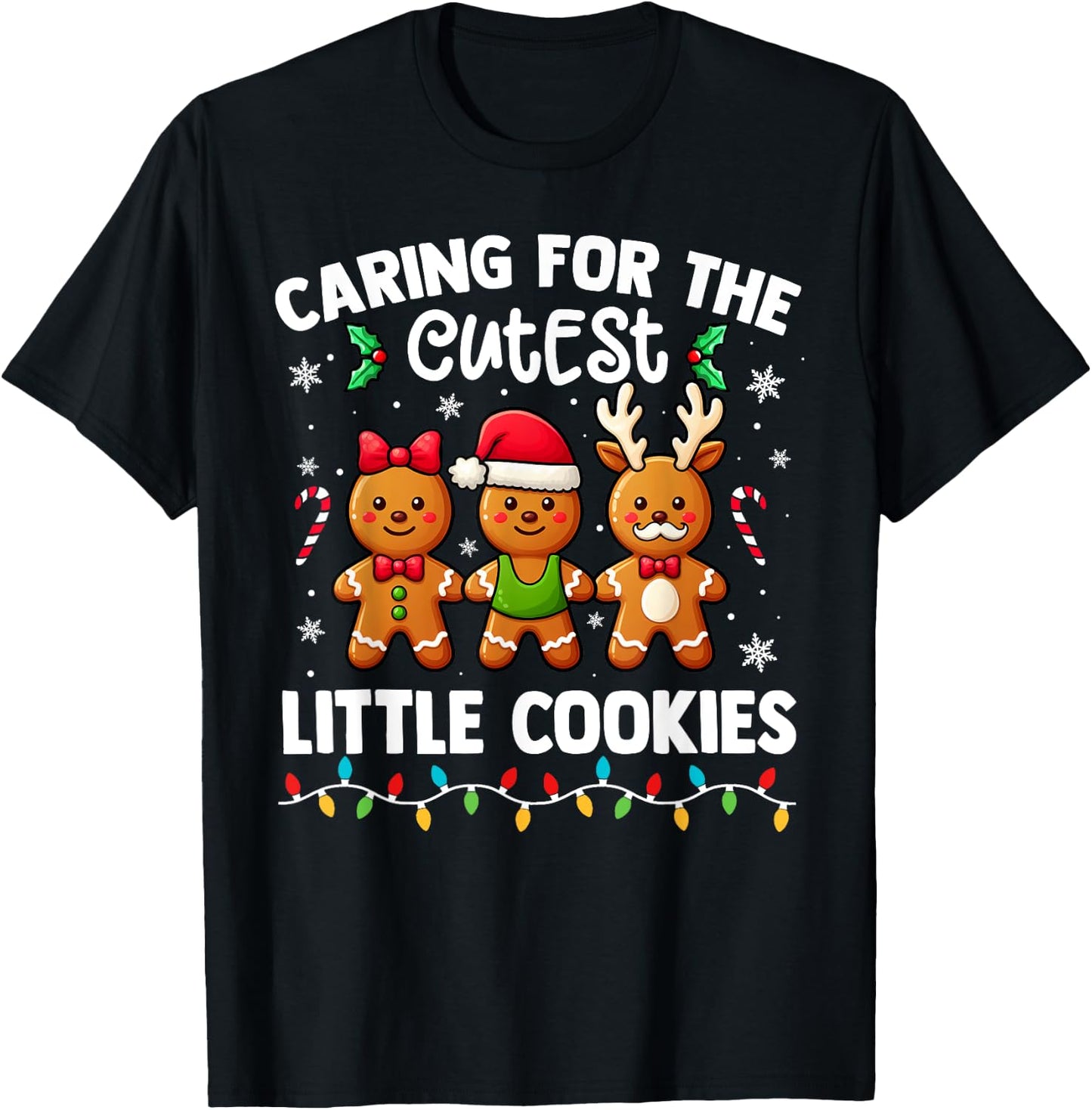 Caring For Cutest Little Cookies Pediatric Nurse Christmas T-Shirt - T-Shirt | Black