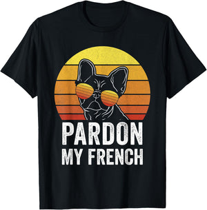 Retro Pardon My French Shirt Dog Lover Gift Frenchie Bulldog Men Women Kids T-Shirt - T-Shirt | Black