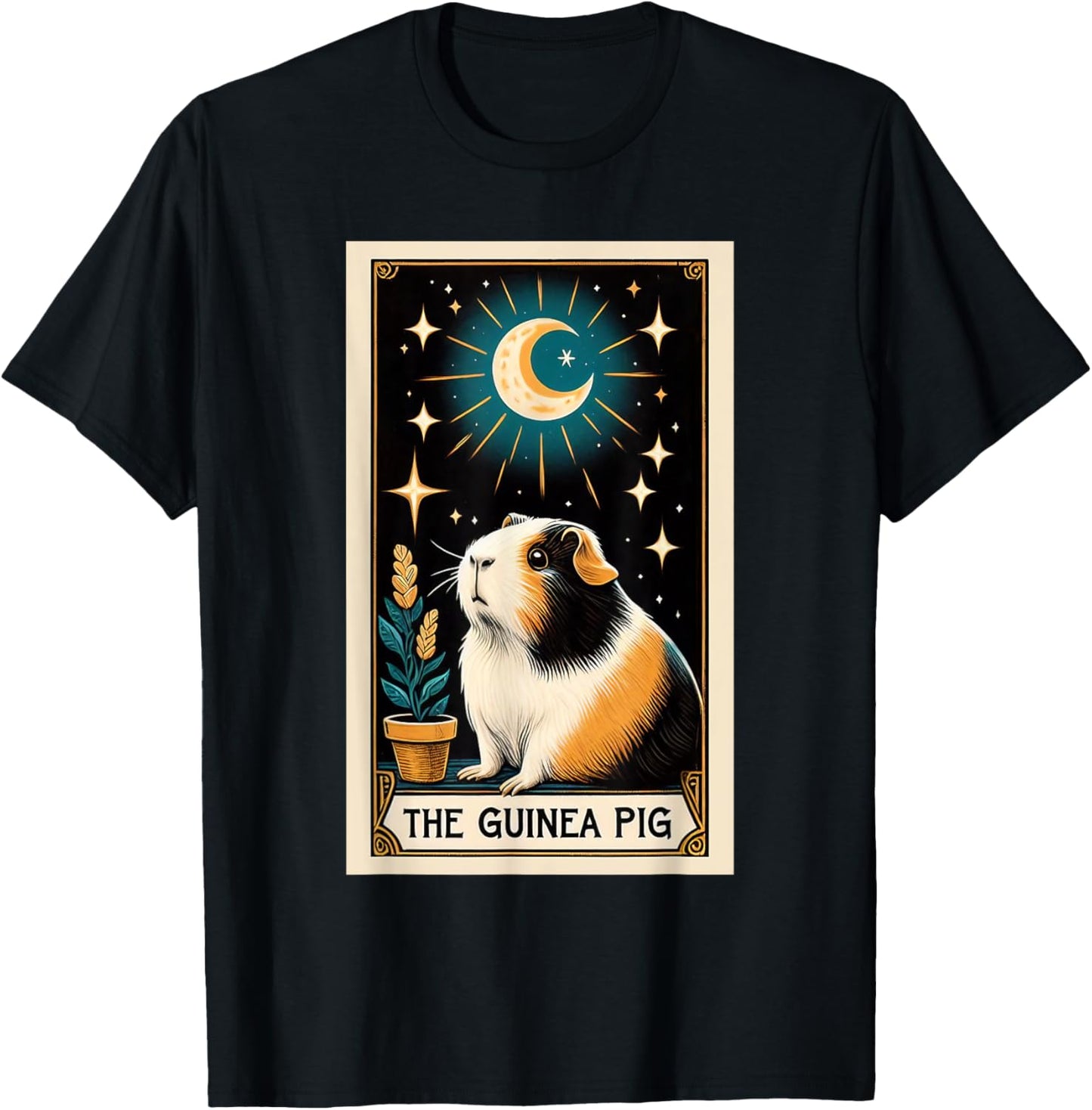 Cute Guinea Pig Tarot Card Star with the Moon Men Women Kids T-Shirt - T-Shirt | Black