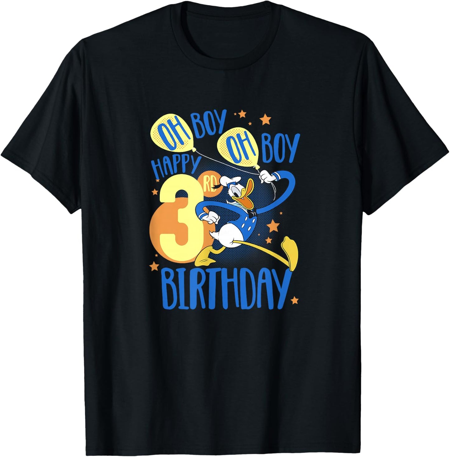Disney Donald Duck Happy 3rd Birthday Oh Boy Oh Boy T-Shirt - T-Shirt | Black
