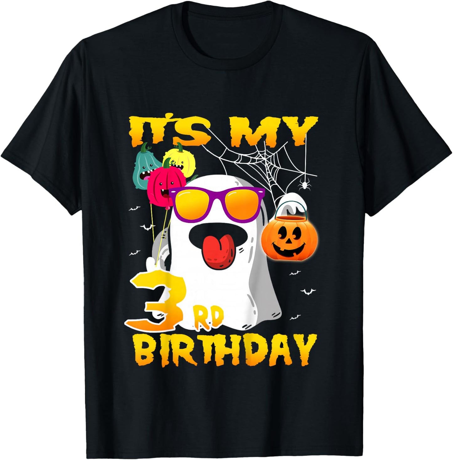 Kids It's My 3rd Birthday Ghost Pumpkin Halloween Party 3 years T-Shirt - T-Shirt | Black
