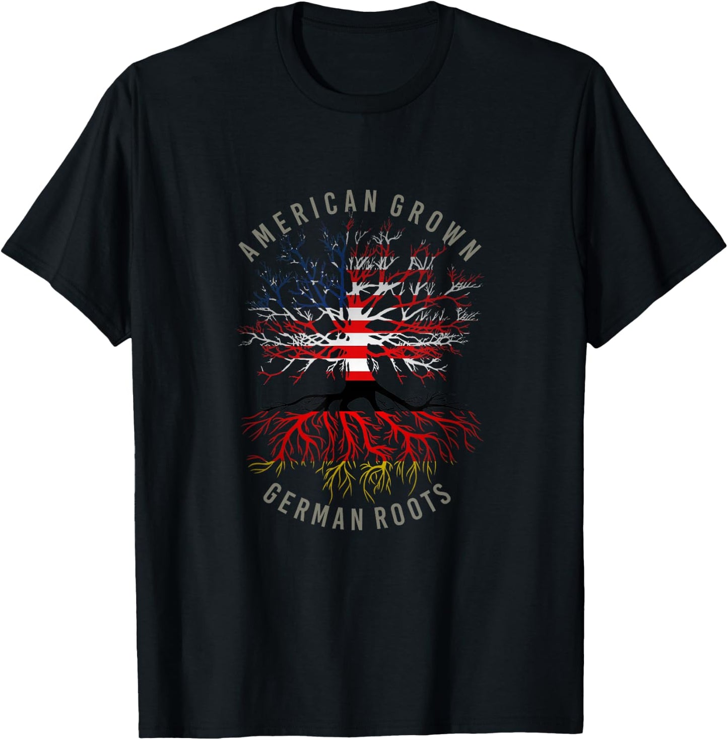 American Grown German Roots USA Germany Flag Heritage Tree T-Shirt - T-Shirt | Black