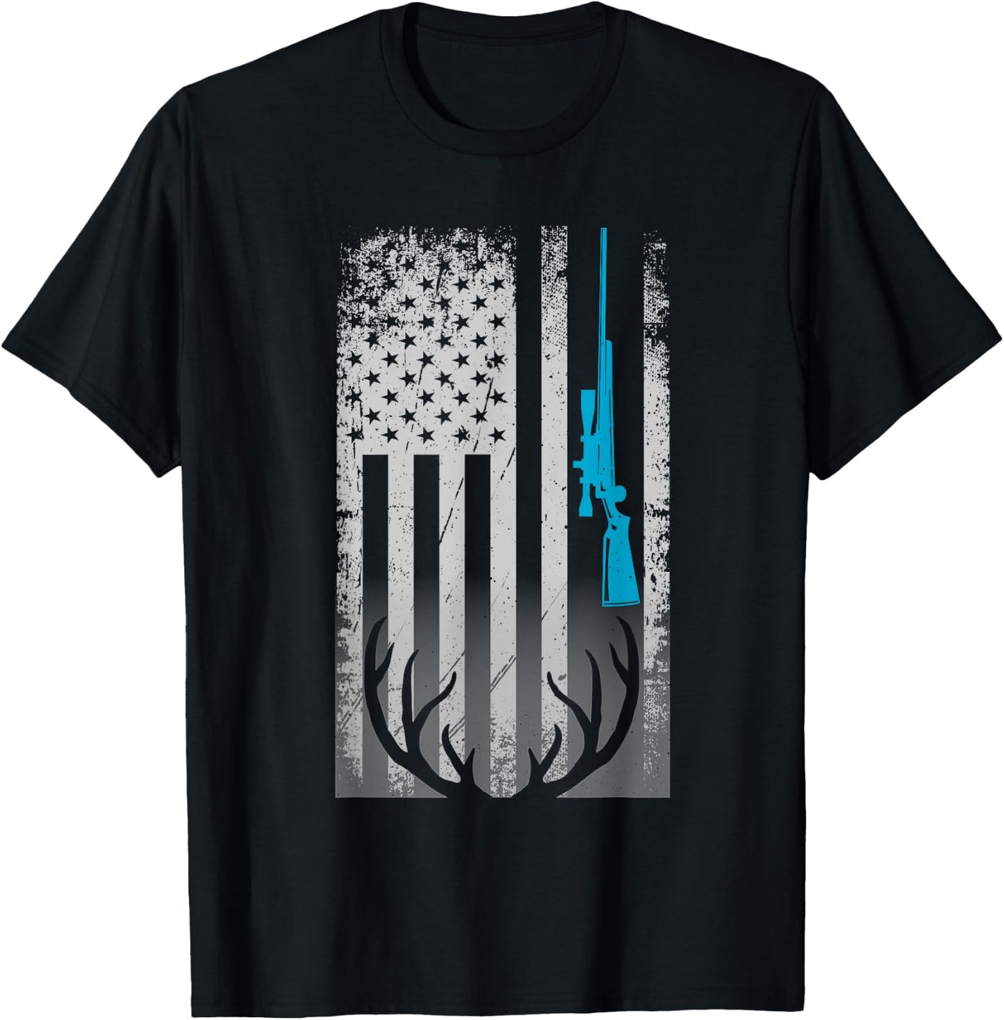 Patriotic American Flag Funny Deer Hunting Love Deer Hunters T-Shirt - T-Shirt | Black