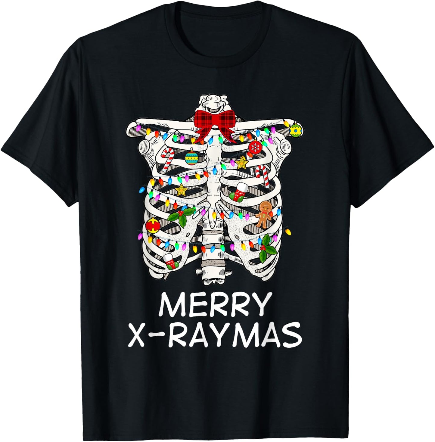 Merry X-Raymas Skeleton Rib Cage Radiology Christmas Gift T-Shirt - T-Shirt | Black