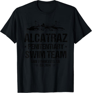 DauDesign Alcatraz Penitentiary Swim Team - Men's Grey Classic Fit Short Sleeve - Small T-Shirt - T-Shirt | Black