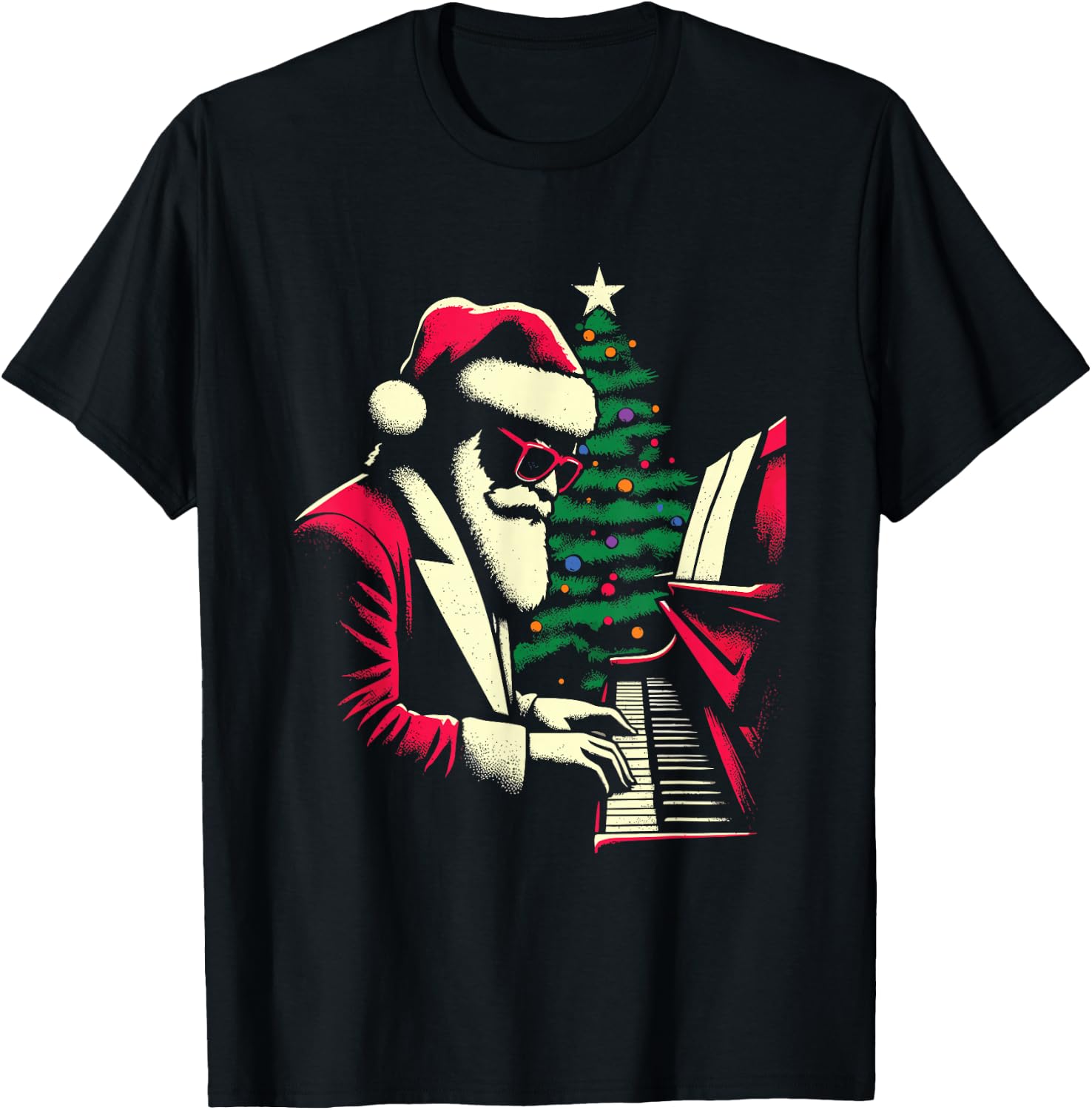 Pianist Santa Claus - Vintage Christmas Piano Lover T-Shirt - T-Shirt | Black
