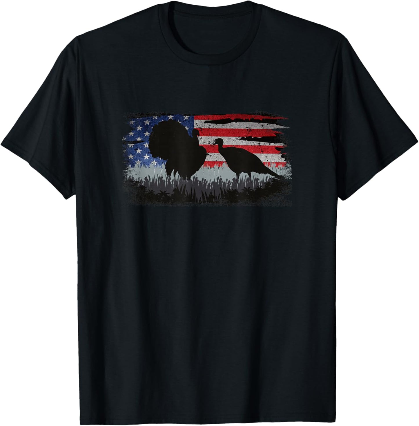 Turkey Hunter - Fun Turkey Hunting Patriotic USA Flag T-Shirt - T-Shirt | Black