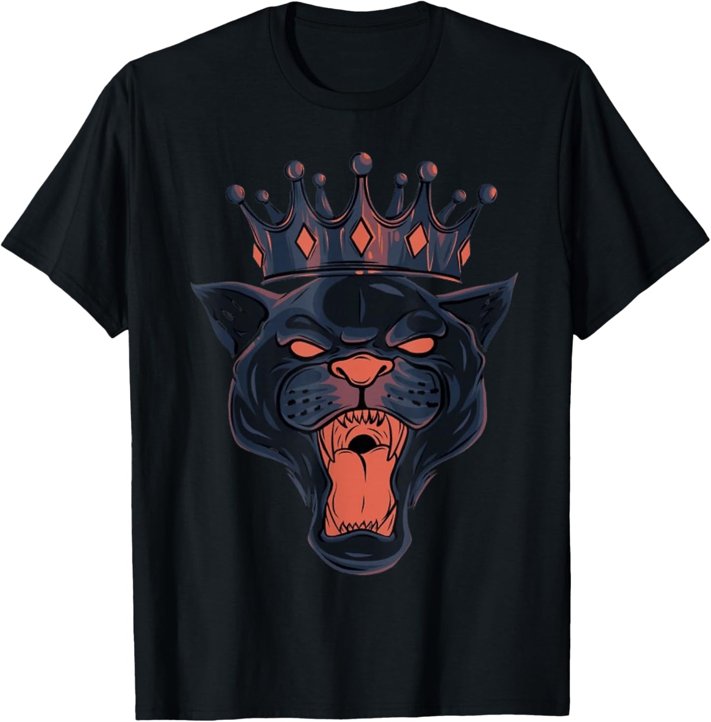 Big Black Head Puma Panther with a Crown T-Shirt - T-Shirt | Black