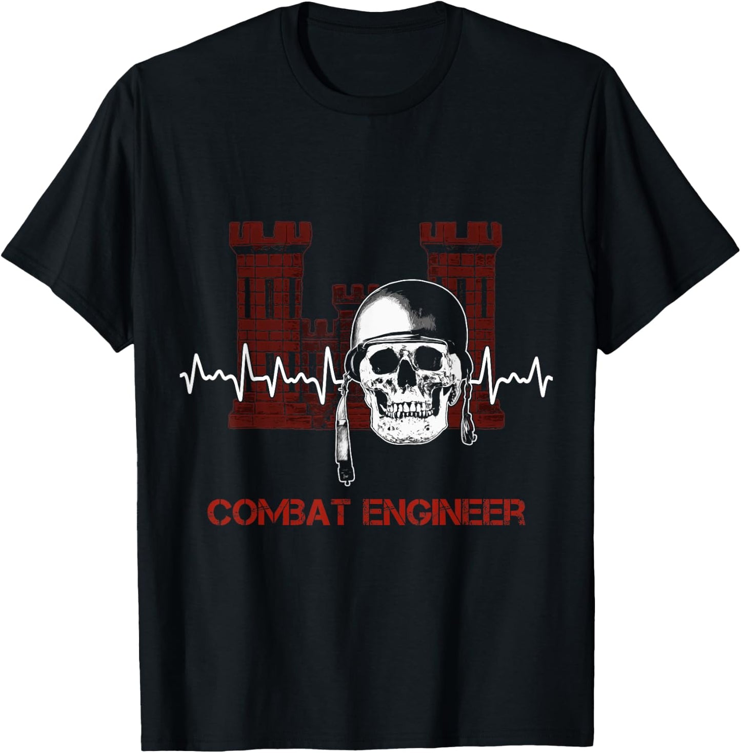 Combat Engineer Heartbeat USA Military Sapper T-Shirt - T-Shirt | Black