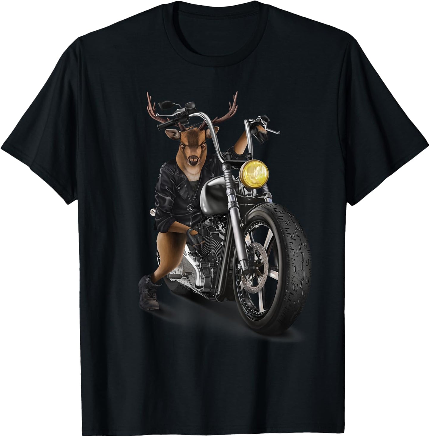 Deer Riding Classic Motorcycle T-Shirt - T-Shirt | Black