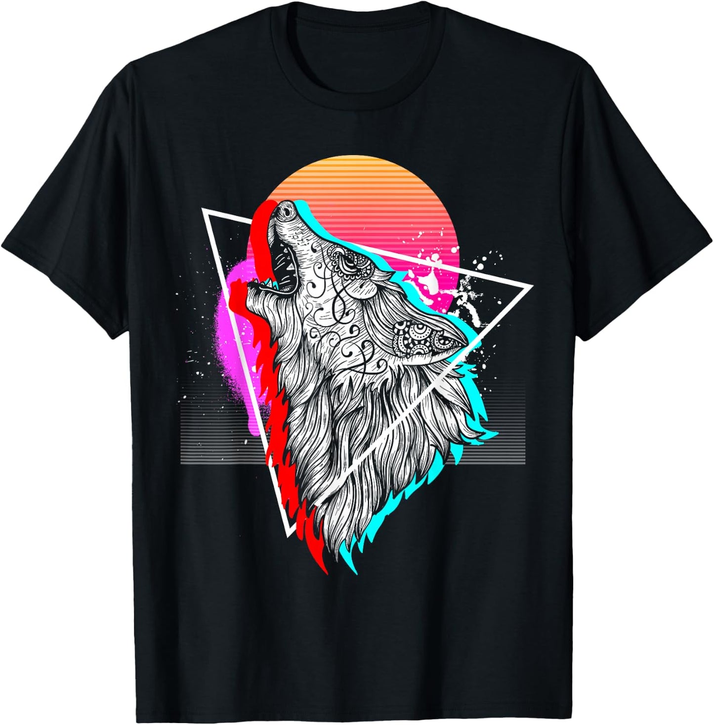 Synthwave Aesthetic Howling Wolf 1990s Retro Vaporwave T-Shirt - T-Shirt | Black