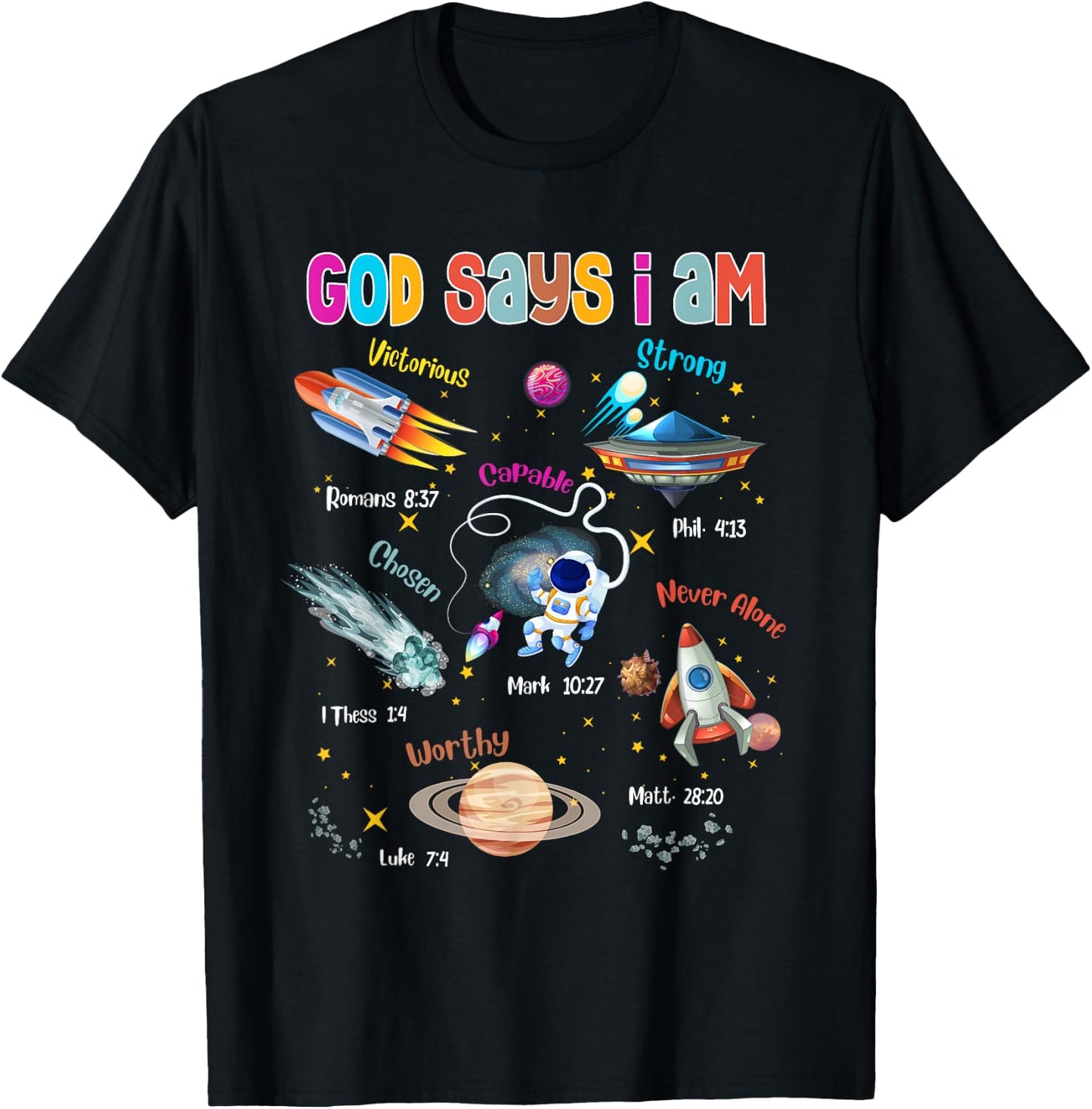 God Says I Am Cute Christian Outer Space Toddler Boys Kids T-Shirt - T-Shirt | Black