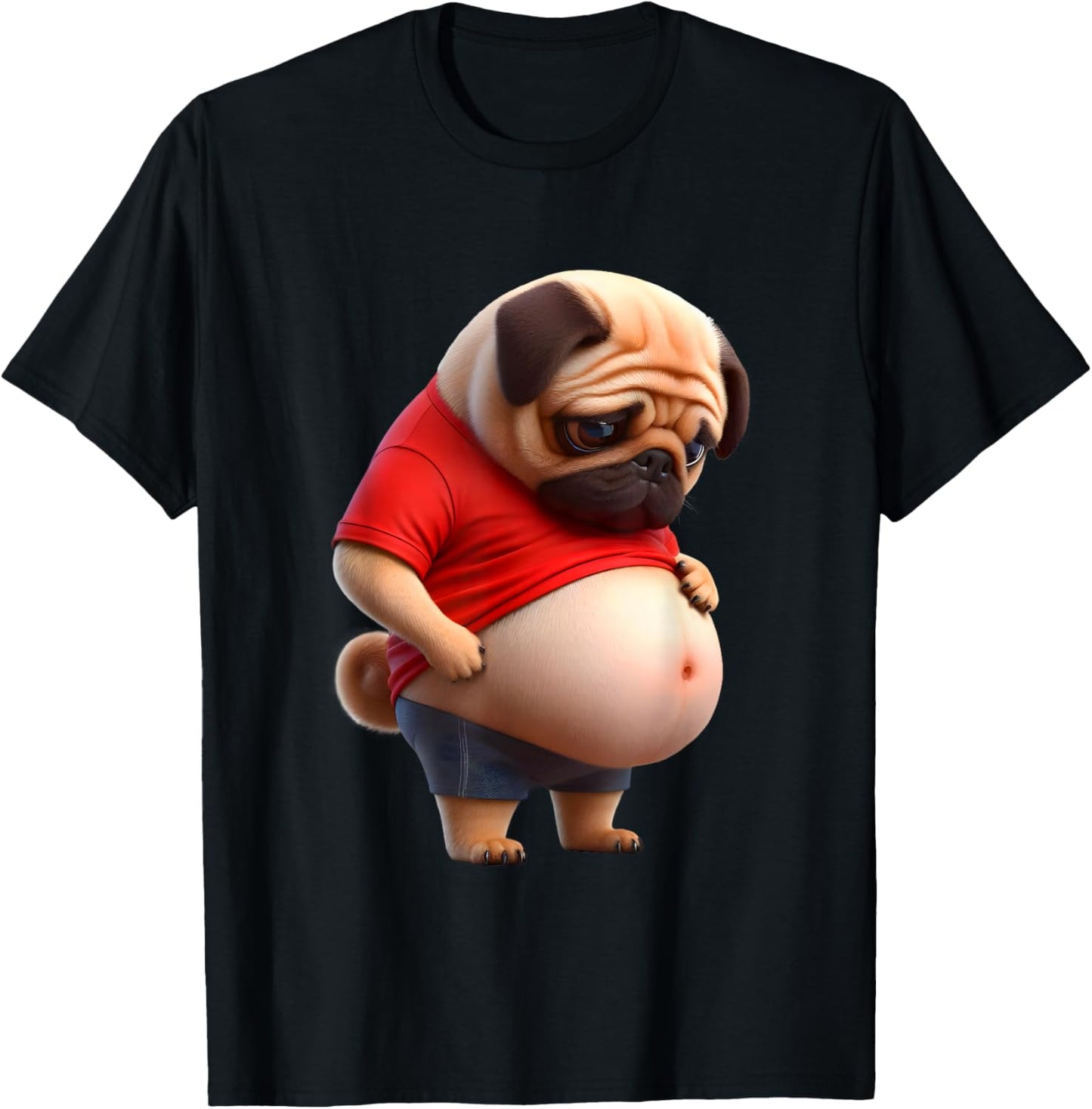 Funny Fat Pug Chonk Dog Chubby Pug Design Canine Dog Lovers T-Shirt - T-Shirt | Black