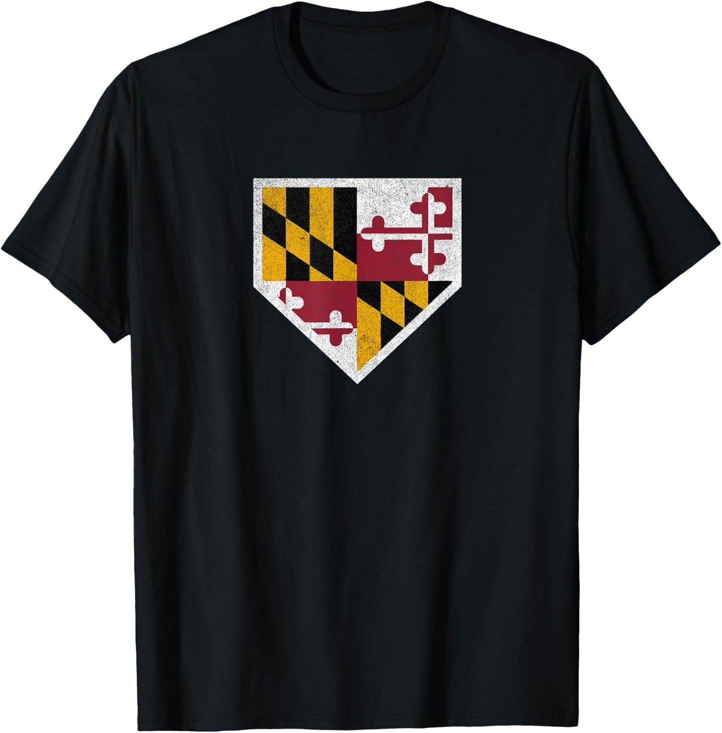Vintage Baseball Home Plate With Maryland State Flag T-Shirt - T-Shirt | Black