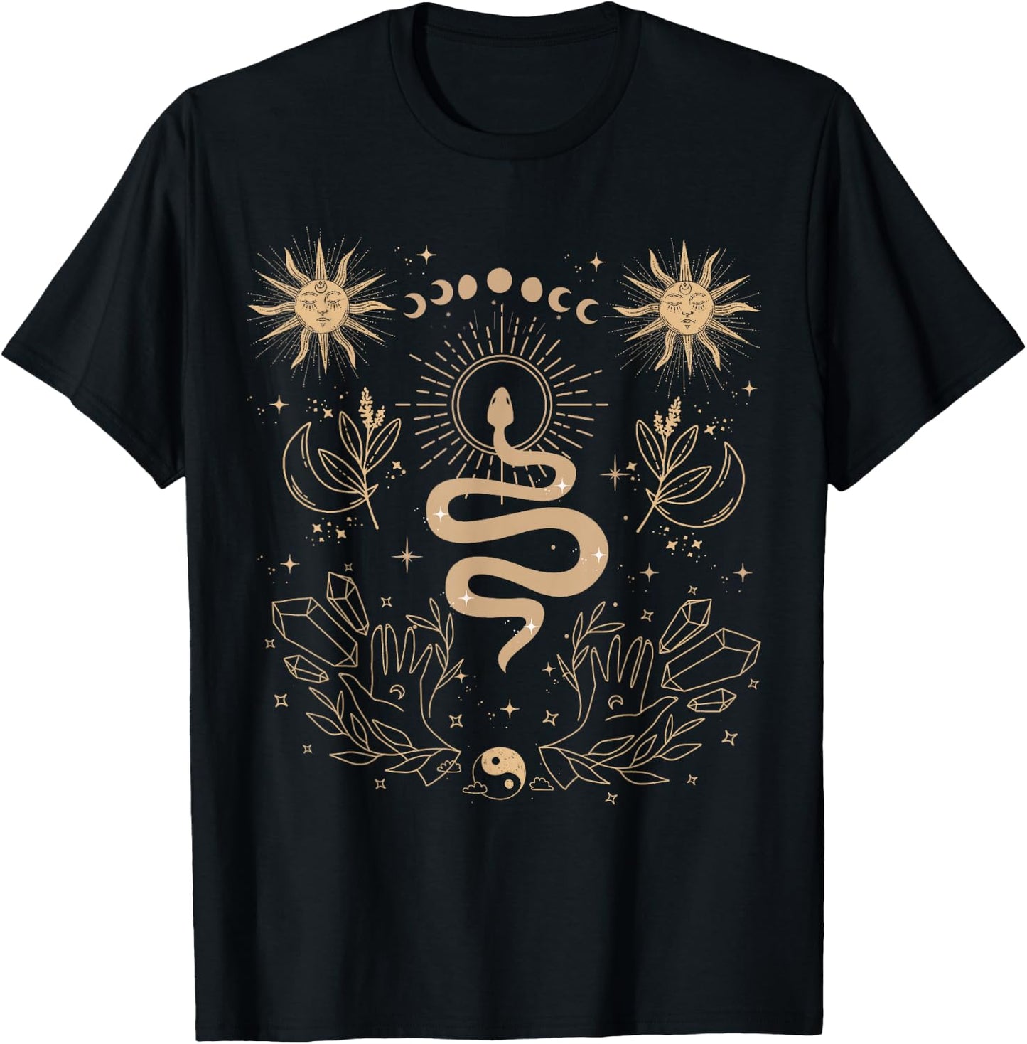 Dark Academia Tarot Card Sun Moon Crystals Witch Aesthetic T-Shirt - T-Shirt | Black