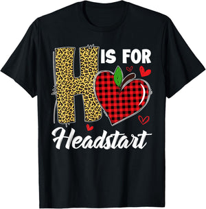 H Is For Headstart Head Start Teacher Leopard Back To School T-Shirt - T-Shirt | Black
