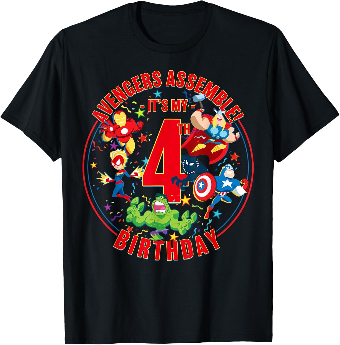 Marvel Avengers Assemble It's My 4th Birthday Small T-Shirt - T-Shirt | Black
