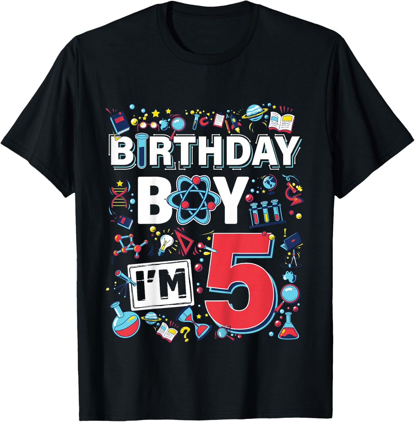 Scientist 5th Birthday Boy I'm 5 Years Science Experiments T-Shirt - T-Shirt | Black