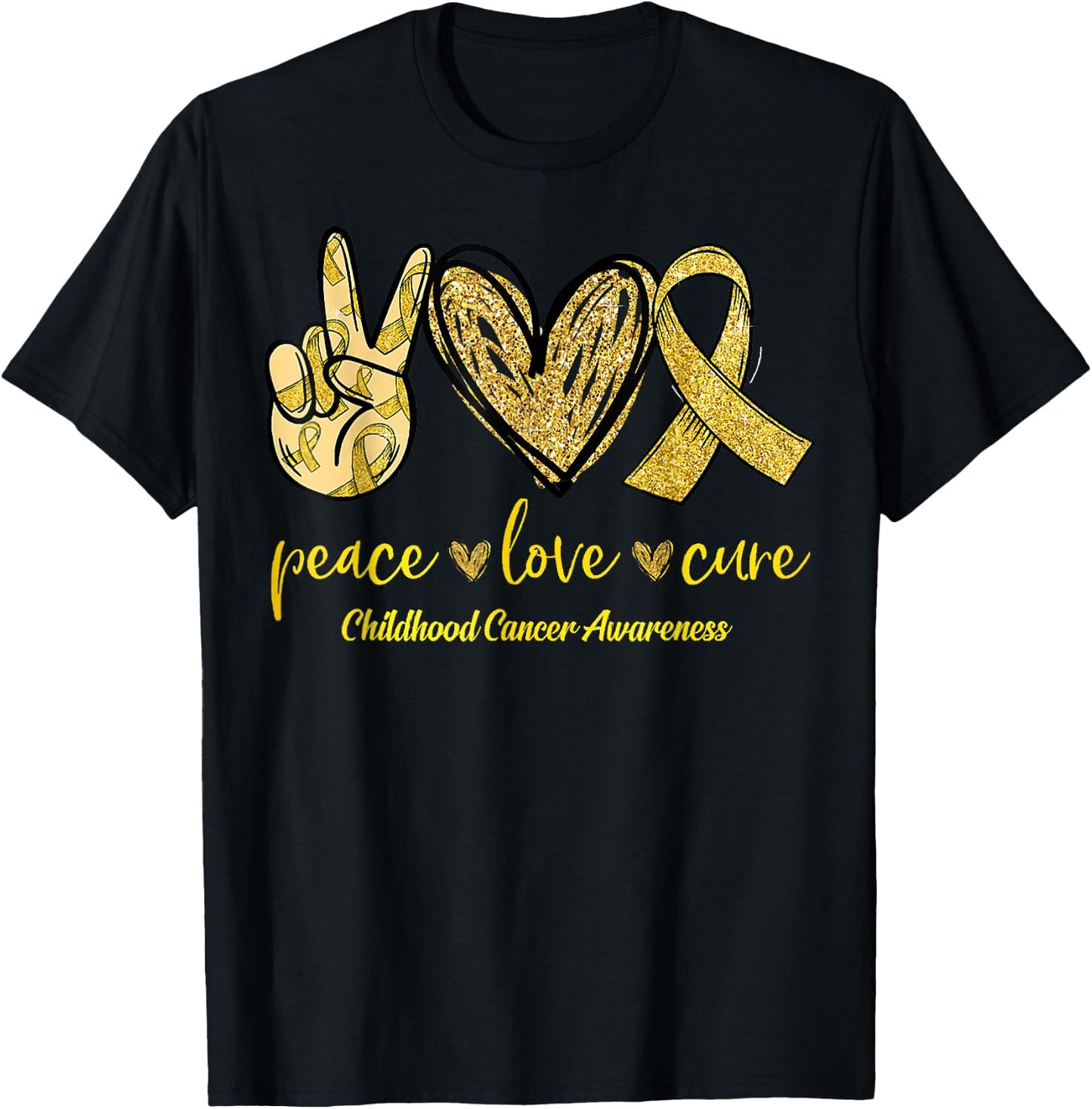 Peace Love Cure Childhood Cancer Awareness Leopart Ribbon T-Shirt - T-Shirt | Black