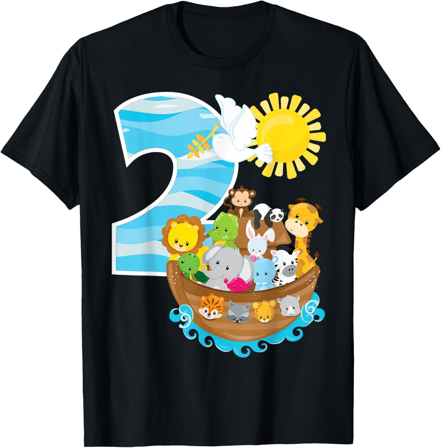 Noah's Ark Birthday Party 2nd Birthday 2 Year Old Toddler T-Shirt - T-Shirt | Black