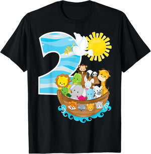 Noah's Ark Birthday Party 2nd Birthday 2 Year Old Toddler T-Shirt - T-Shirt | Black