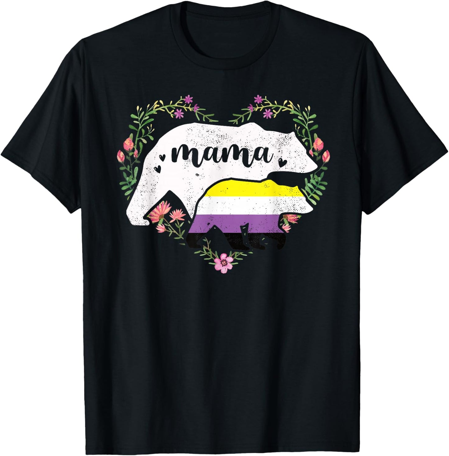 LGBTQ Mama Bear Non Binary Gay Equal Rights Rainbow T-Shirt - T-Shirt | Black