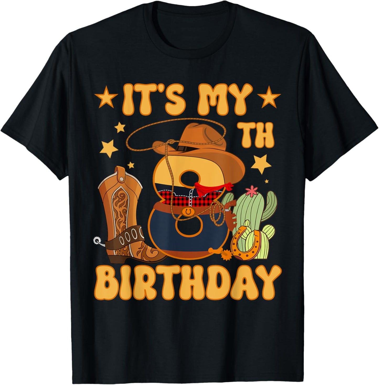 It's My 8th Birthday Cowboy Rodeo Horse 8 Year Old Bday Boy T-Shirt - T-Shirt | Black