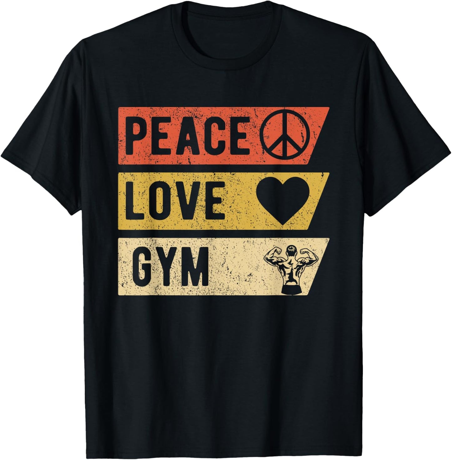 Vintage Peace Love Gym Sports Lover Player Gifts T-Shirt - T-Shirt | Black